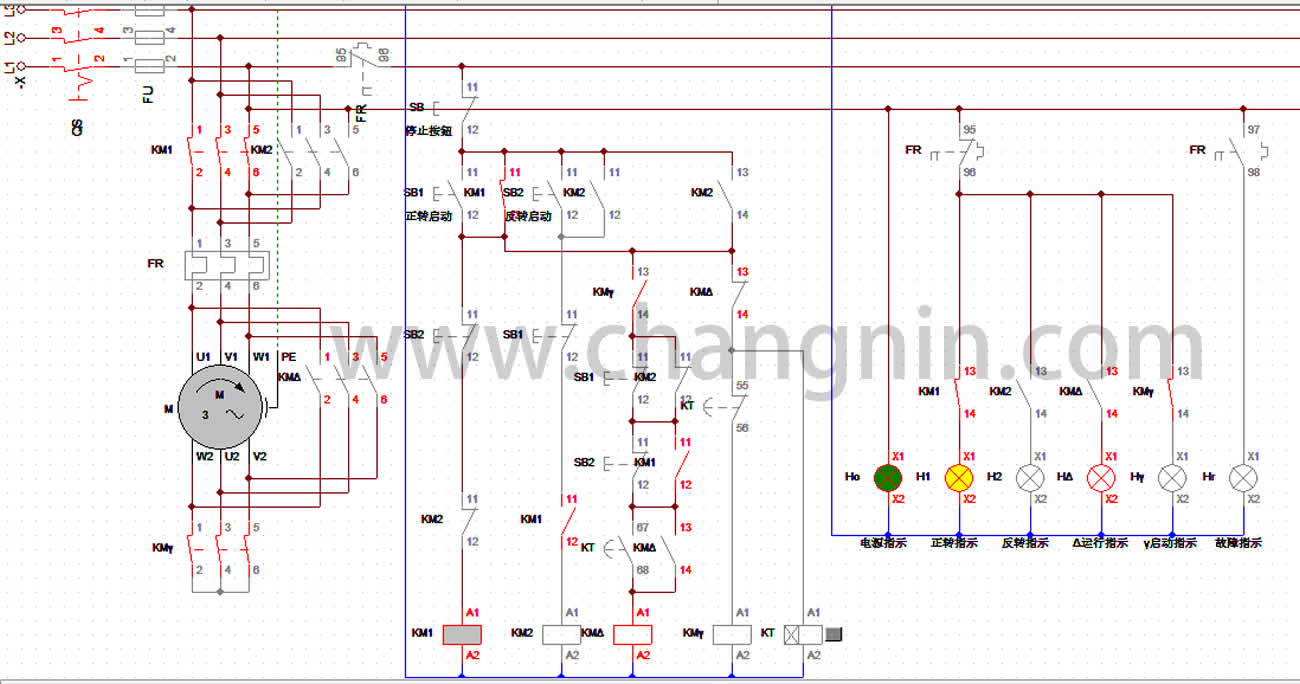 改進后的正反轉(zhuǎn)星三角啟動電路圖